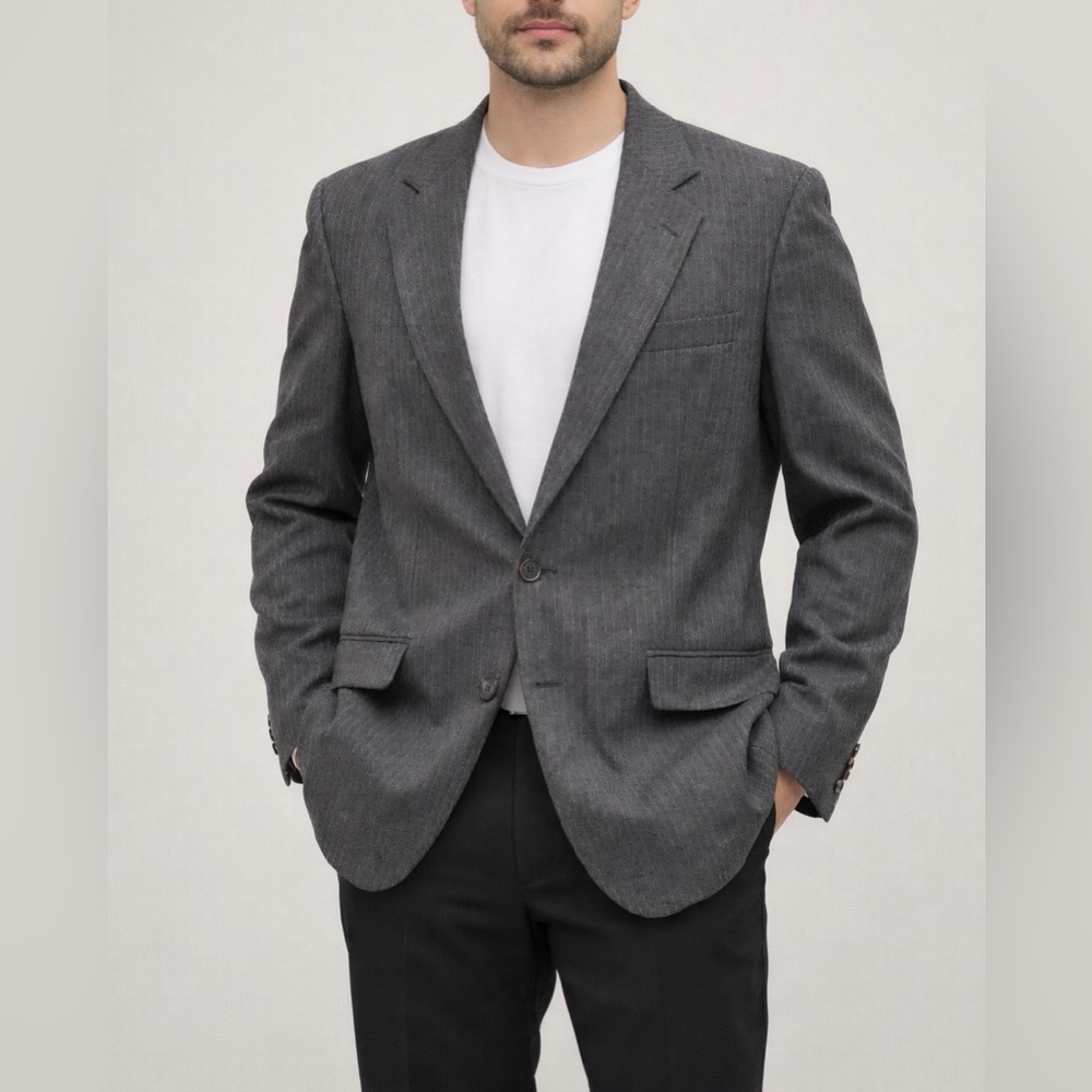 Vtg Bill Blass Men Gray Pinstripe Wool Blazer Sport Coat Classic 80s Business 37